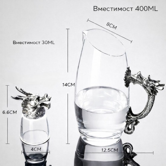Чаши за шот с животински глави 12 бр комплект с кана