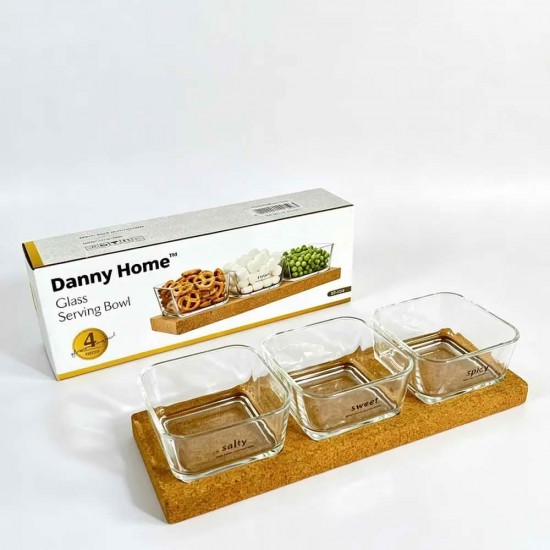 Комплект стъклени купички на поставка Natural Serve 4 части