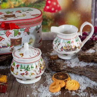 Порцеланова захарница, каничка за мляко, Гномчета, комплект