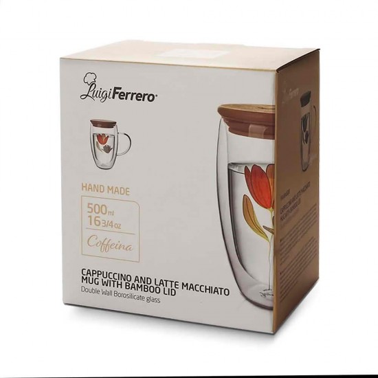 Двустенна чаша за капучино и лате Luigi Ferrero Coffeina 500 мл с капаче
