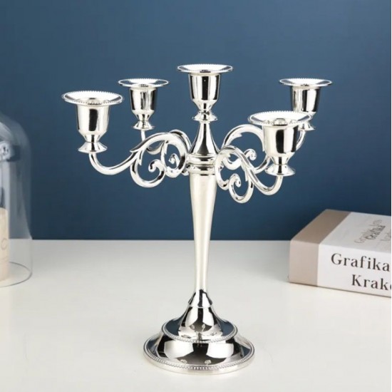 Метален свещник за 5 свещи , Silver Elegant