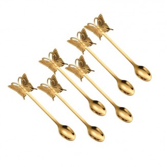 Комплект лъжички за кафе и чай, 6 броя, Gold Butterfly