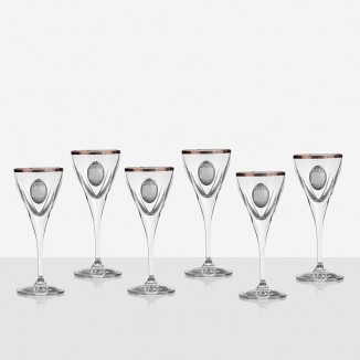 Чаши за ракия Fusion с посребрена плочка, 6 броя, 70 мл., RCR Crystal Италия