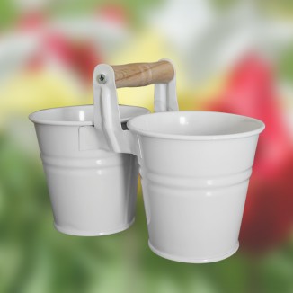 Двойка кофички с дървена дръжка, 10 см, бели, FERONYA