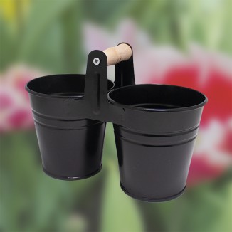 Двойка кофички с дървена дръжка, 10 см, черни, FERONYA